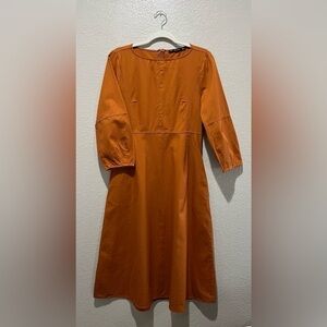 Ganlan Women’s Elegant Rust Midi Dress Long Sleeves Cottage Core Size Medium